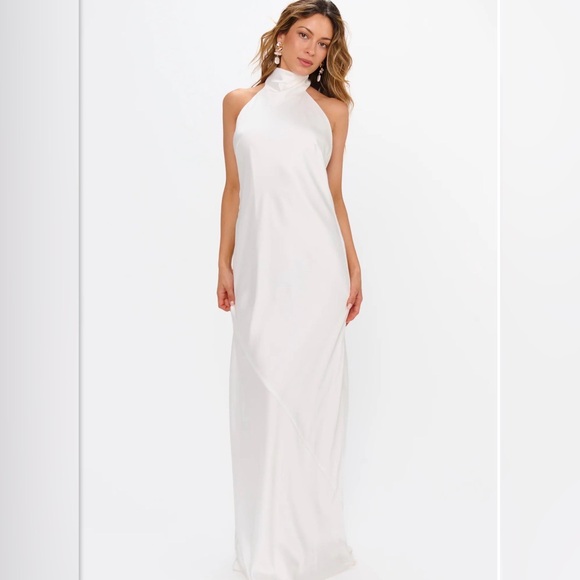 Show Me Your Mumu Halter Lisa Maxi Dress Womens XS White Fully Lined Luxe  Satin